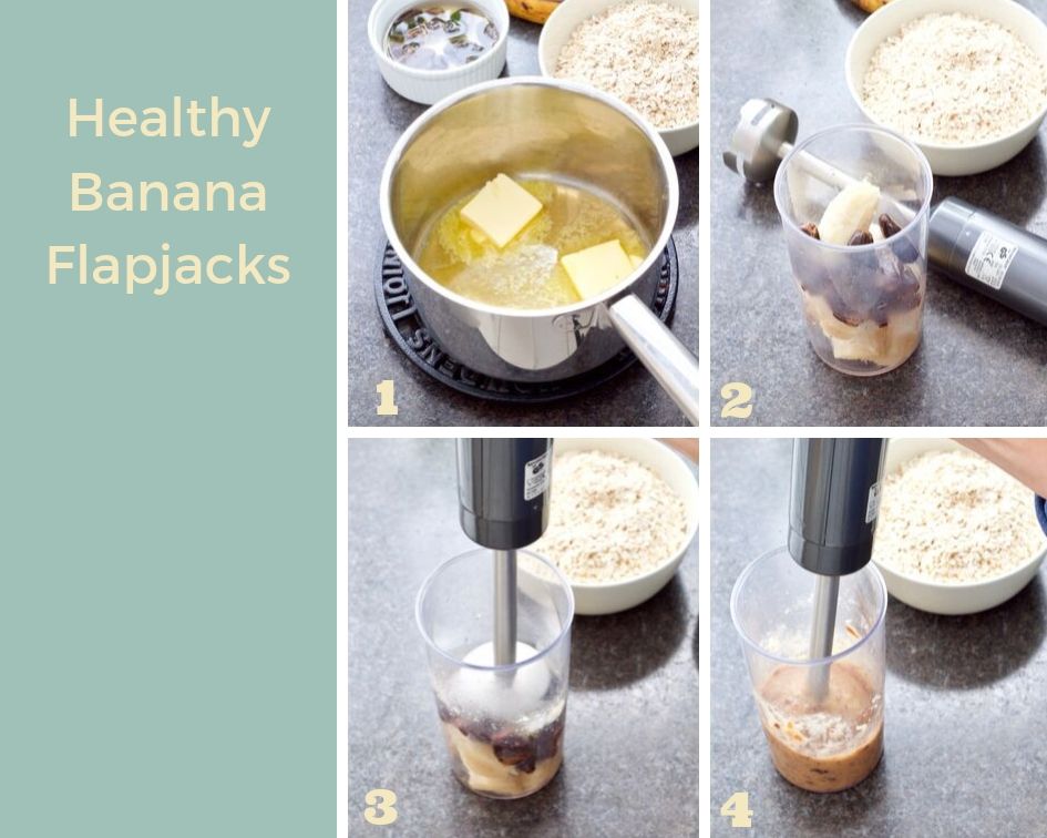 Banana flapjacks making collage.