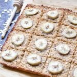 Banana flapjacks decorated with banana slices.