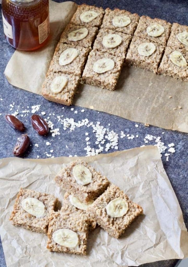 Banana flapjacks, few dates and a jar of honey.