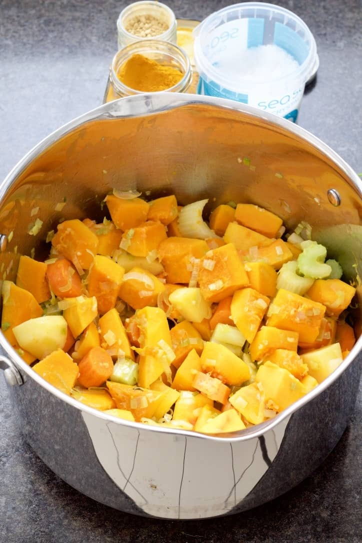 Sauteeing all the vegetables before adding stock.