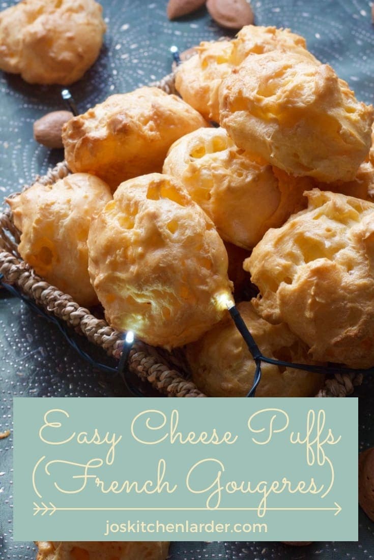 These delicious & easy to make choux pastry Cheese Puffs or French Gougères are light, cheesy and super moreish. Perfect party nibbles to accompany drinks, impressive appetizer or just something little to snack on - you decide! #cheesepuffs #gougeres #chouxpastry #partyfood #appetizer #horsdoeuvre