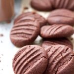 Close up of chocolate fork biscuits.