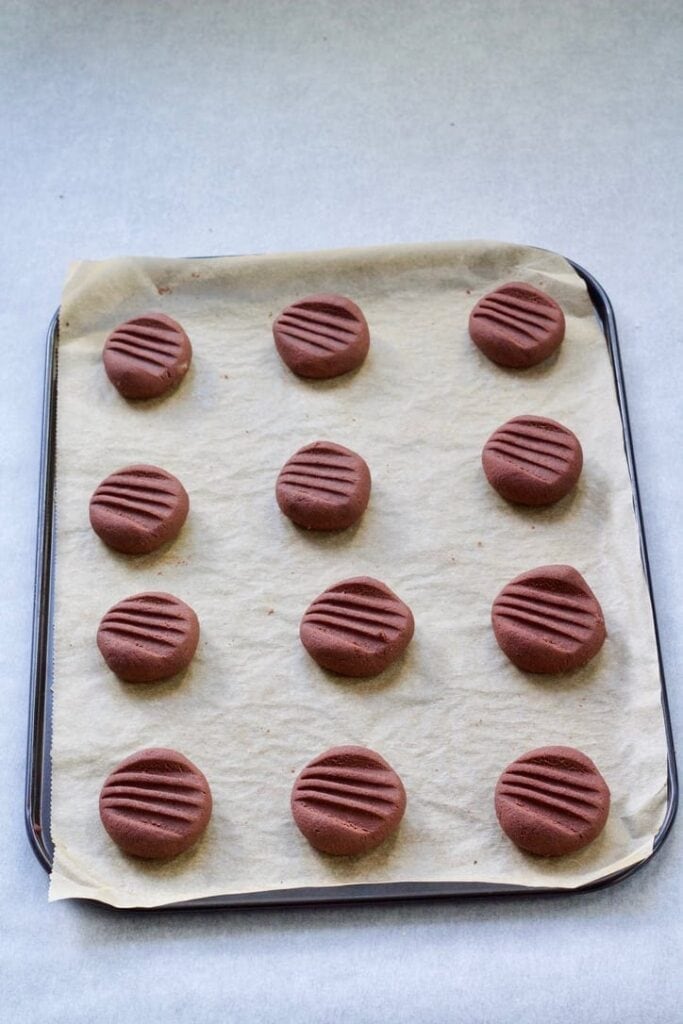 Biscuits on the tray ready for the oven.