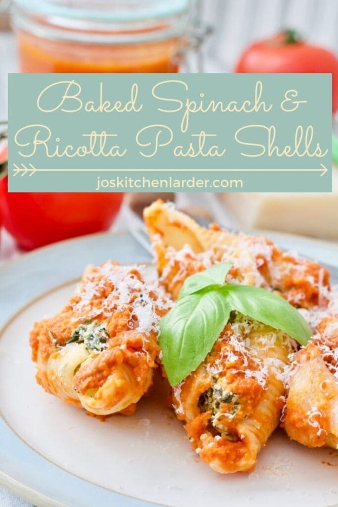 Serving of Baked Spinach & Ricotta Pasta Shells on a plate.