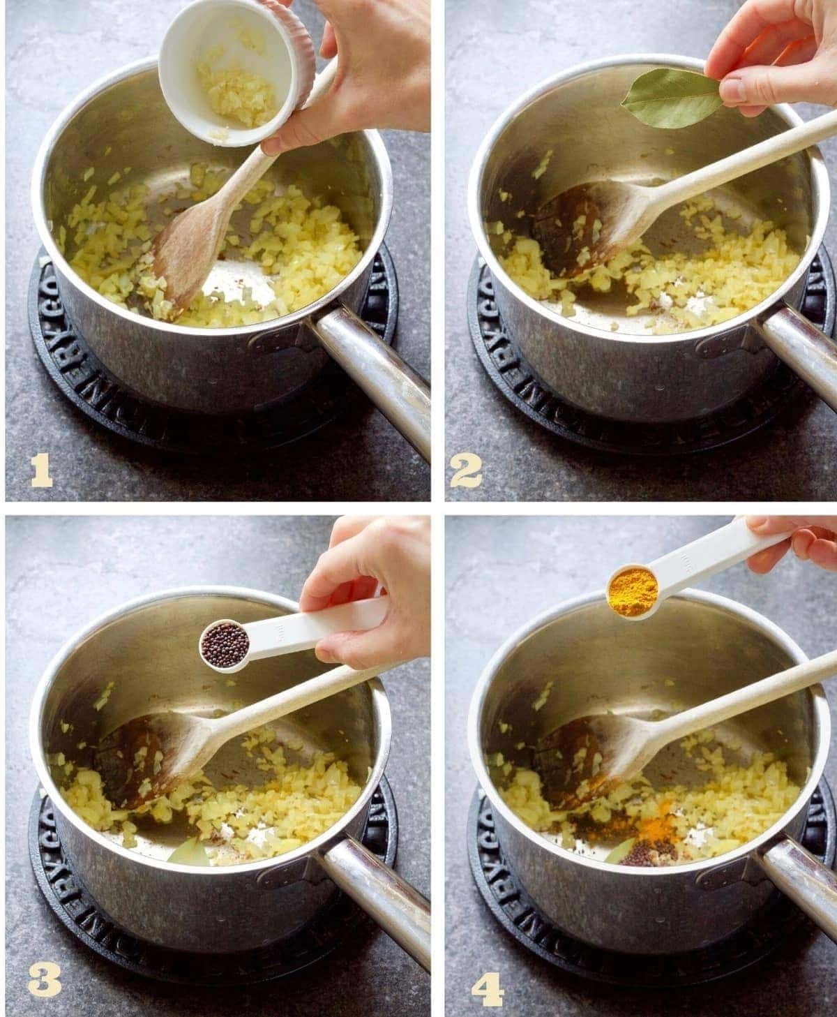 Frying up onion and spices in a pan.