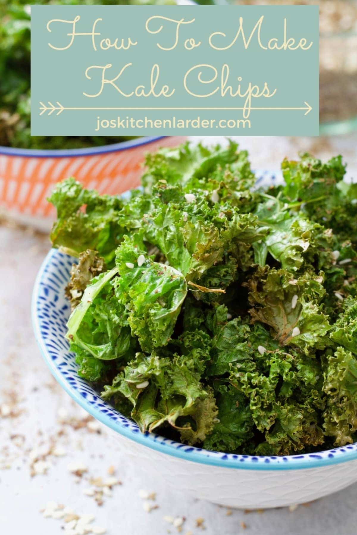 Serving of kale crisps in a bowl.