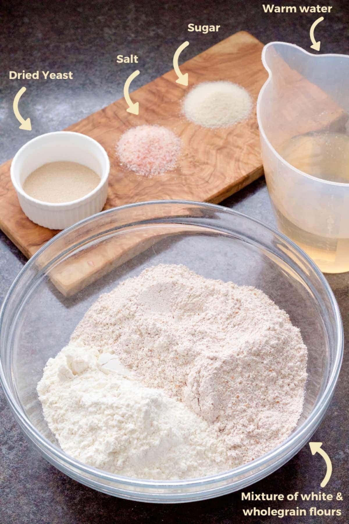 Ingredients for making bread.