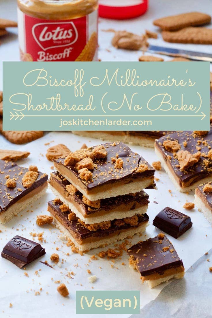 Biscoff Millionnaire's Shortbread stack, crumbs & chocolate pieces.