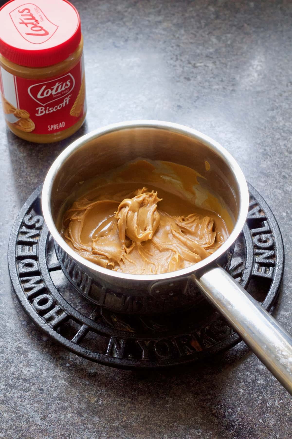 Biscuit spread in a saucepan.