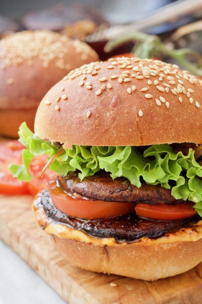 Close up of a burger.