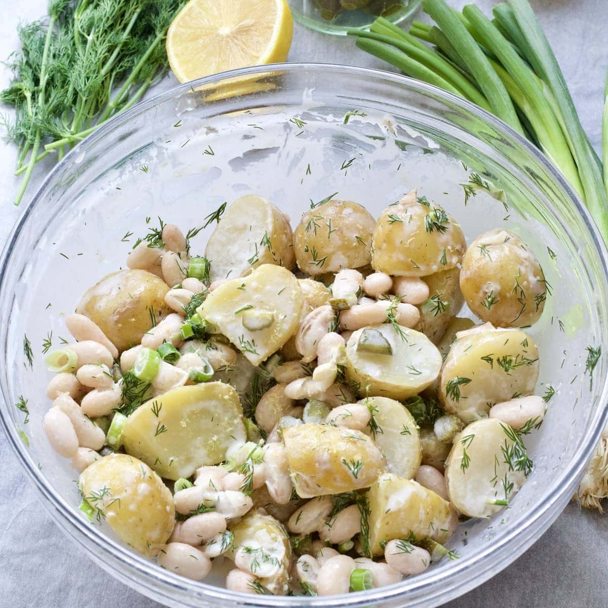 Potato salad in a bowl.