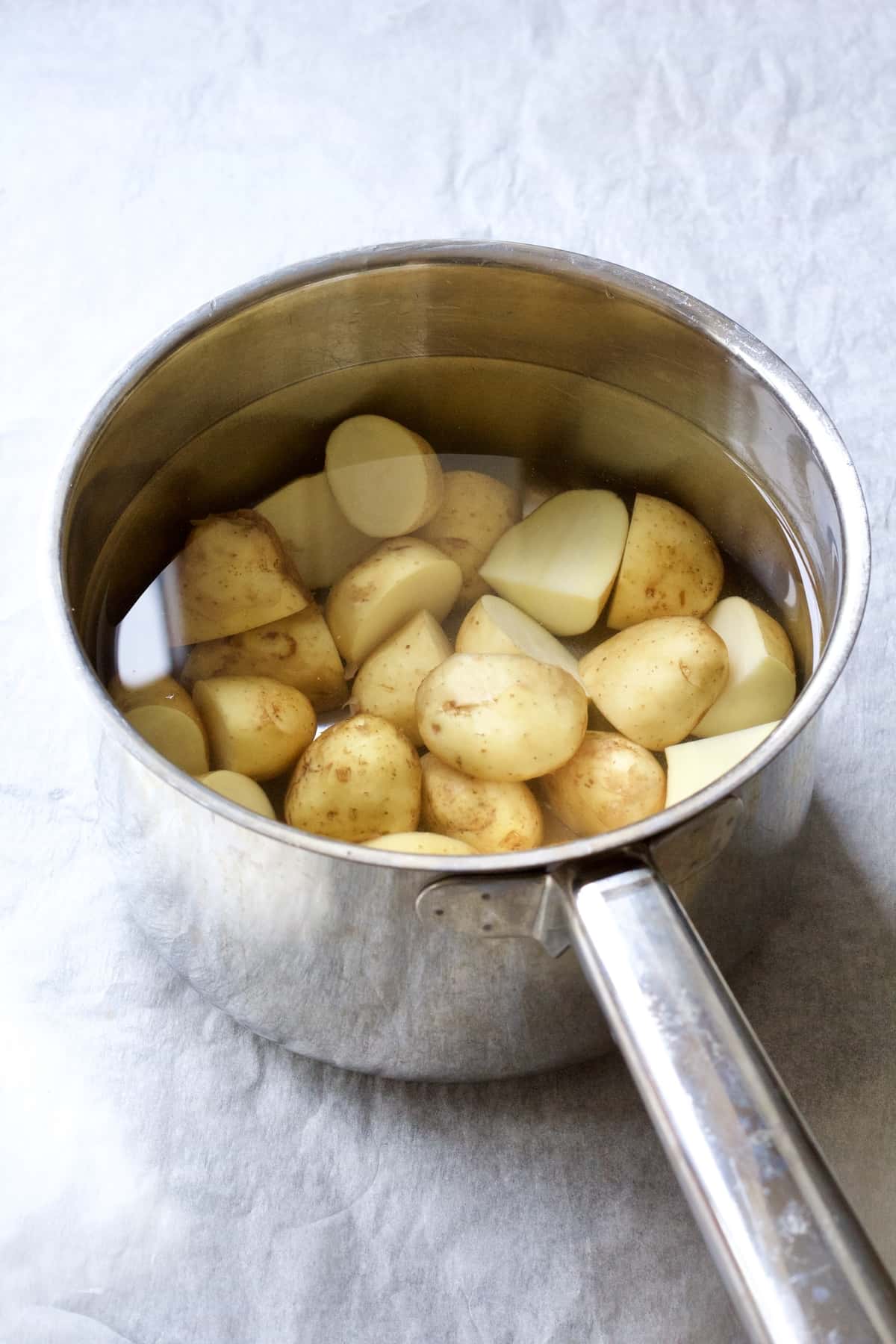 Potatoes in a pot with water.