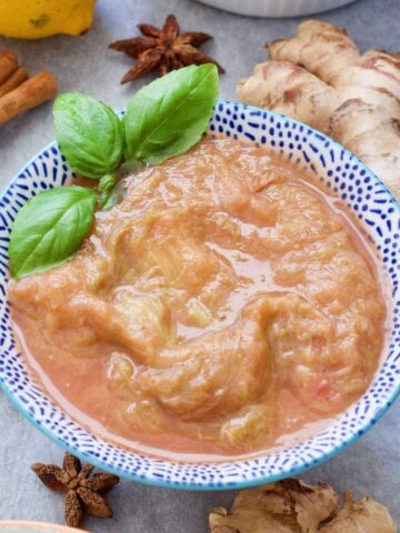 Bowl of stewed rhubarb.