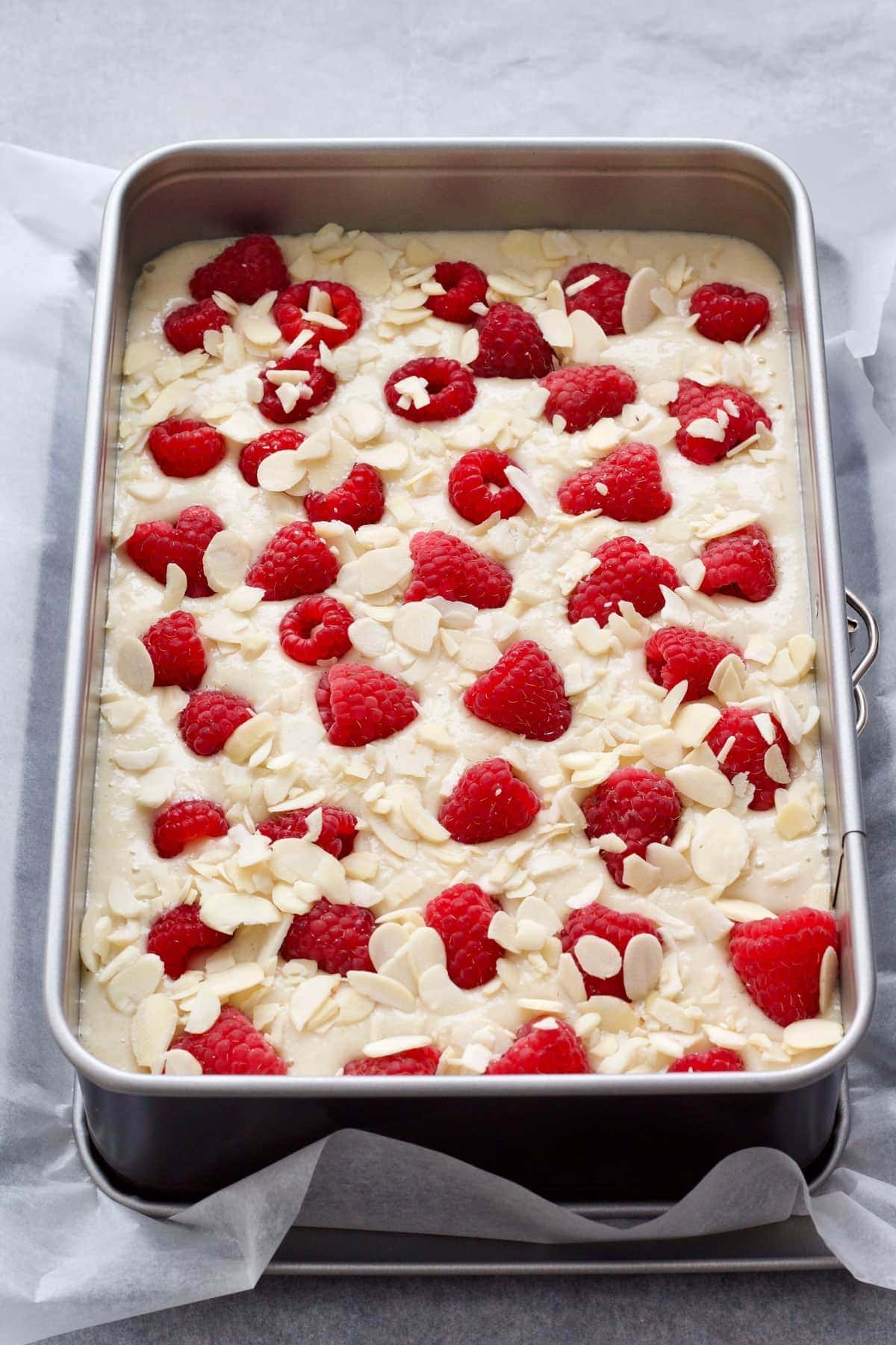 Cake in a tin ready for the oven.