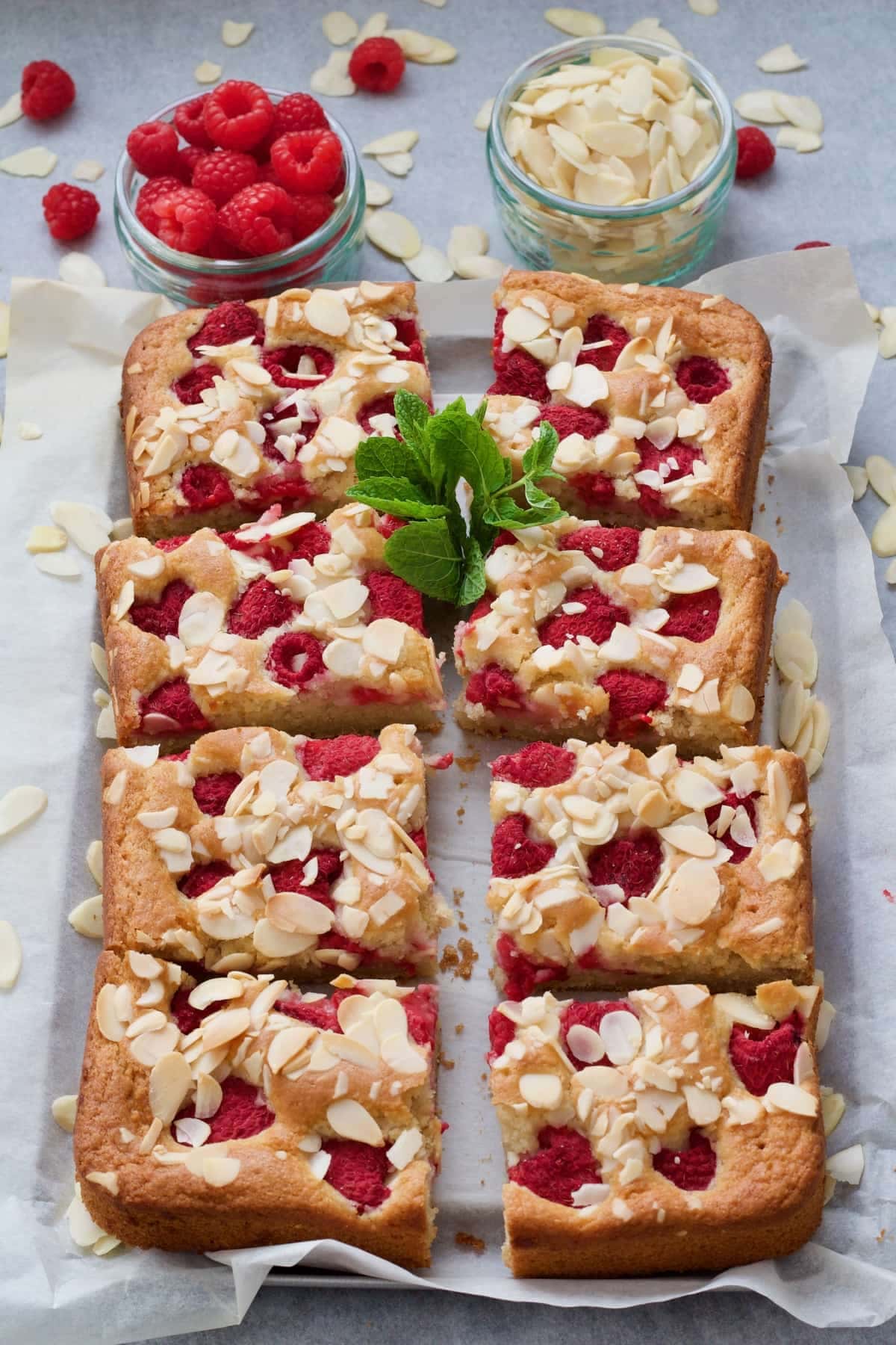 Raspberry cake cut into slices.