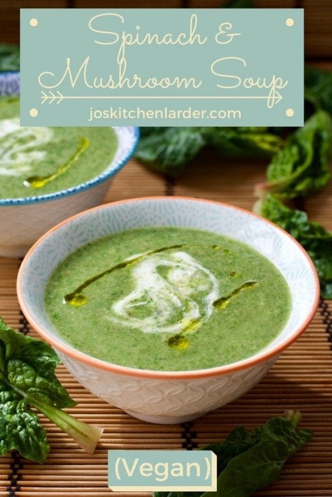 Bowl of Spinach and Mushroom Soup pin.