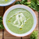 Close up of bowlful of Spinach and Mushroom Soup.