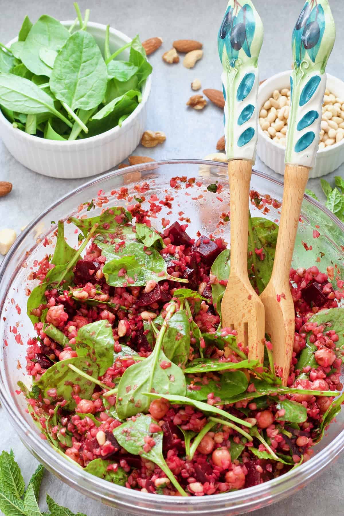 Buckwheat & beetroot salad in a bowl ready to serve.