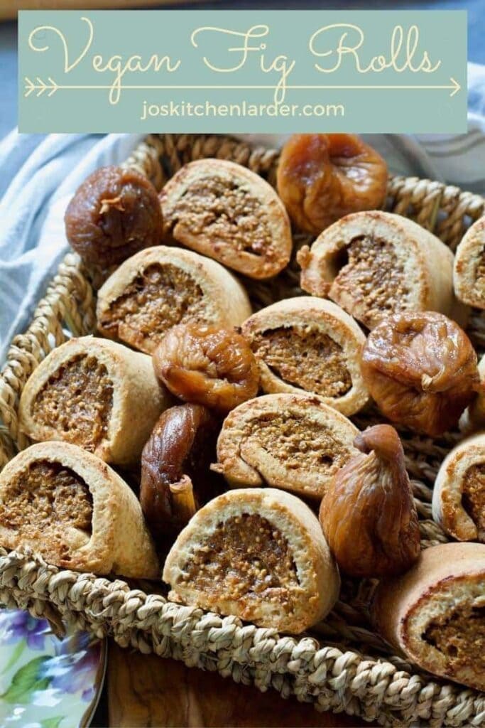 Fig rolls with dried figs in a basket pin.