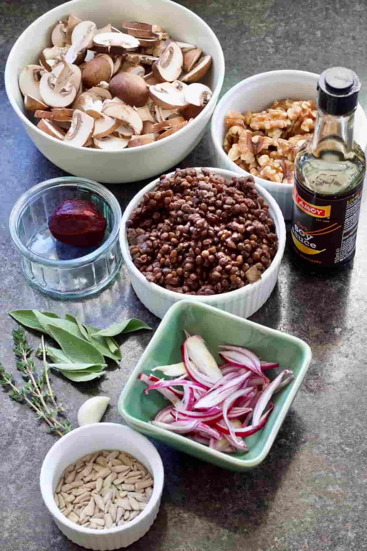 Ingredients to make Mushroom and Walnut Pâté.