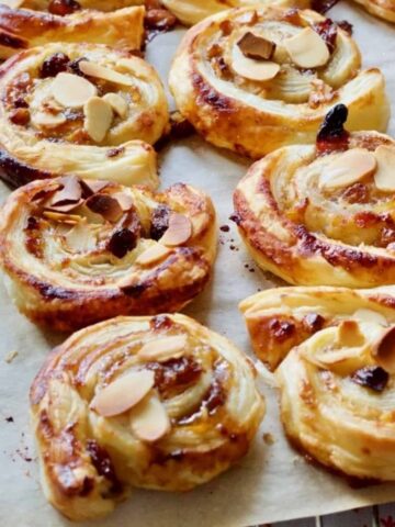 Baked swirls on a tray (square).