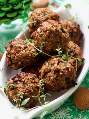 Sage and onion stuffing in a dish.