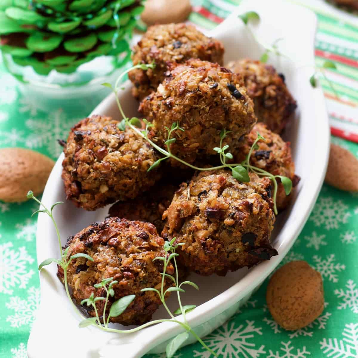 Sage and onion stuffing in a dish.