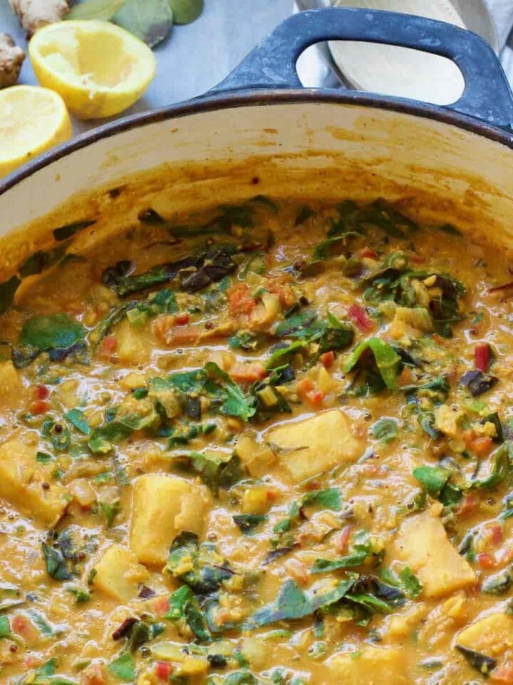 Part of the pot with celeriac & chard curry.