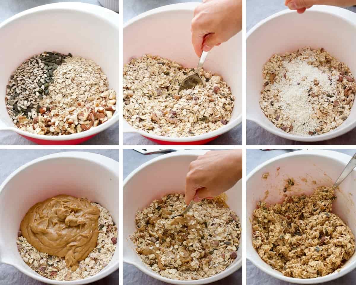 Preparing granola step by step.