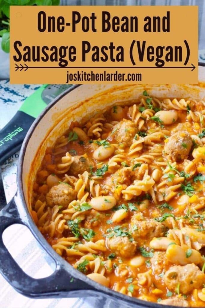 One-pot bean and sausage pasta pin.