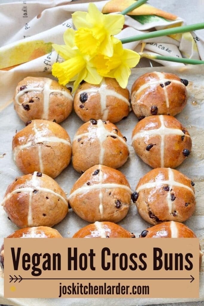 Ready hot cross buns and daffodils.