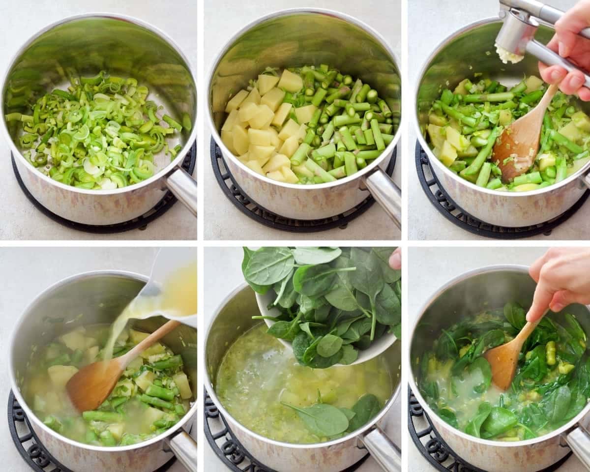 Process of making asparagus soup.