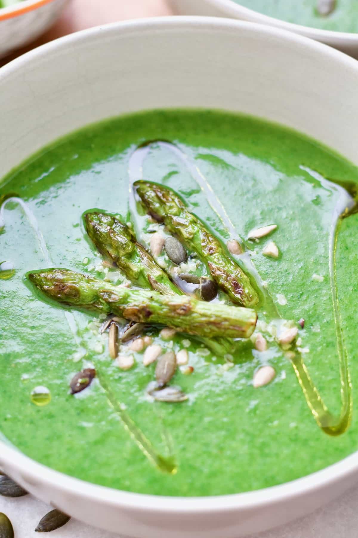 Close up of topping for asparagus soup.