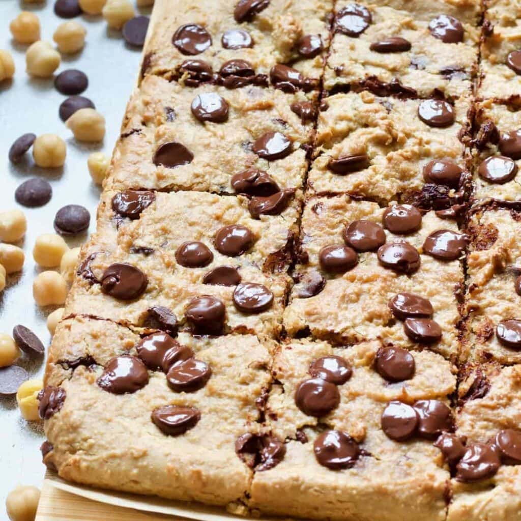 Vegan blondies with chocolate chips.