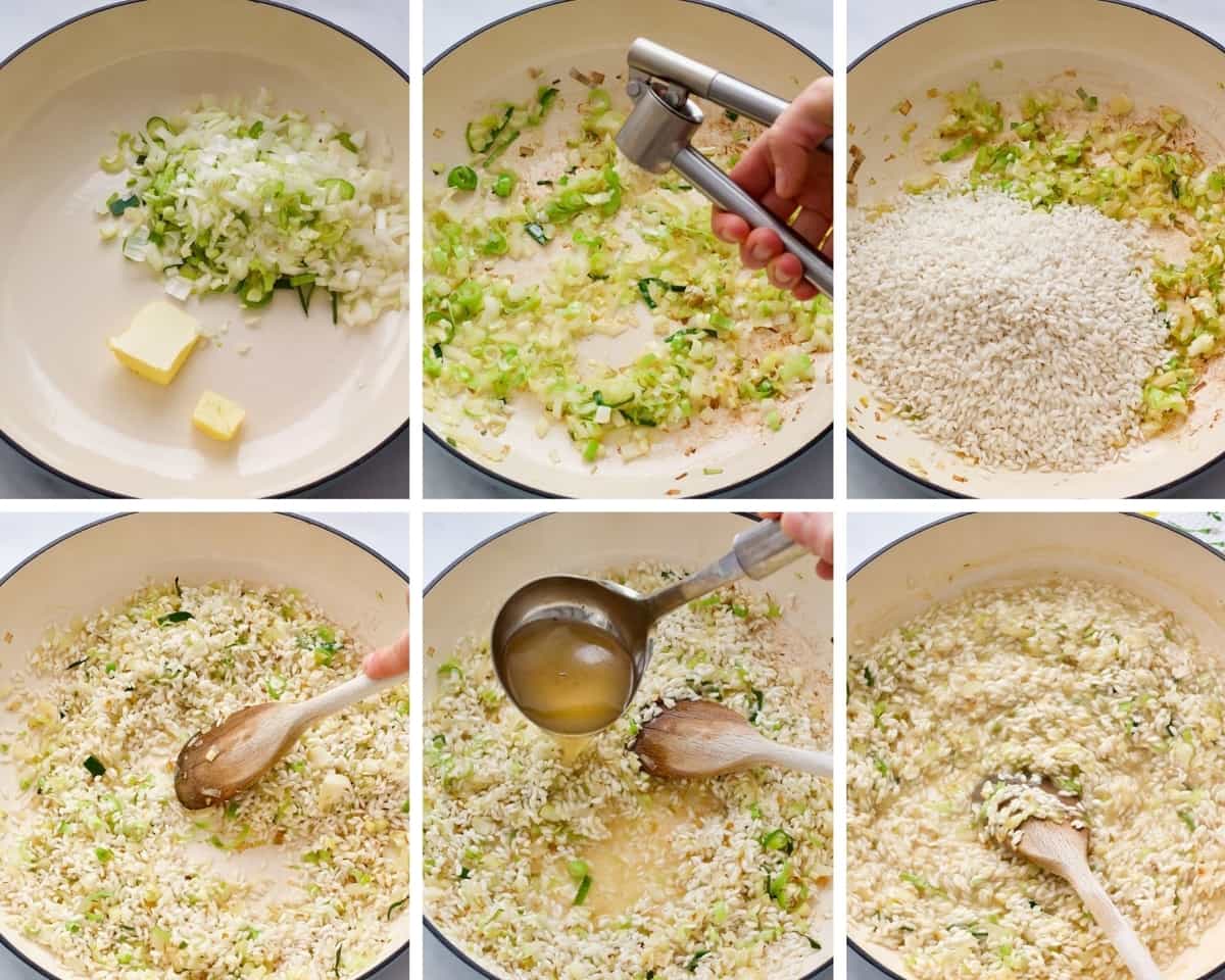 Step by step process of making risotto.