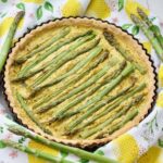 Baked vegan quiche with asparagus.