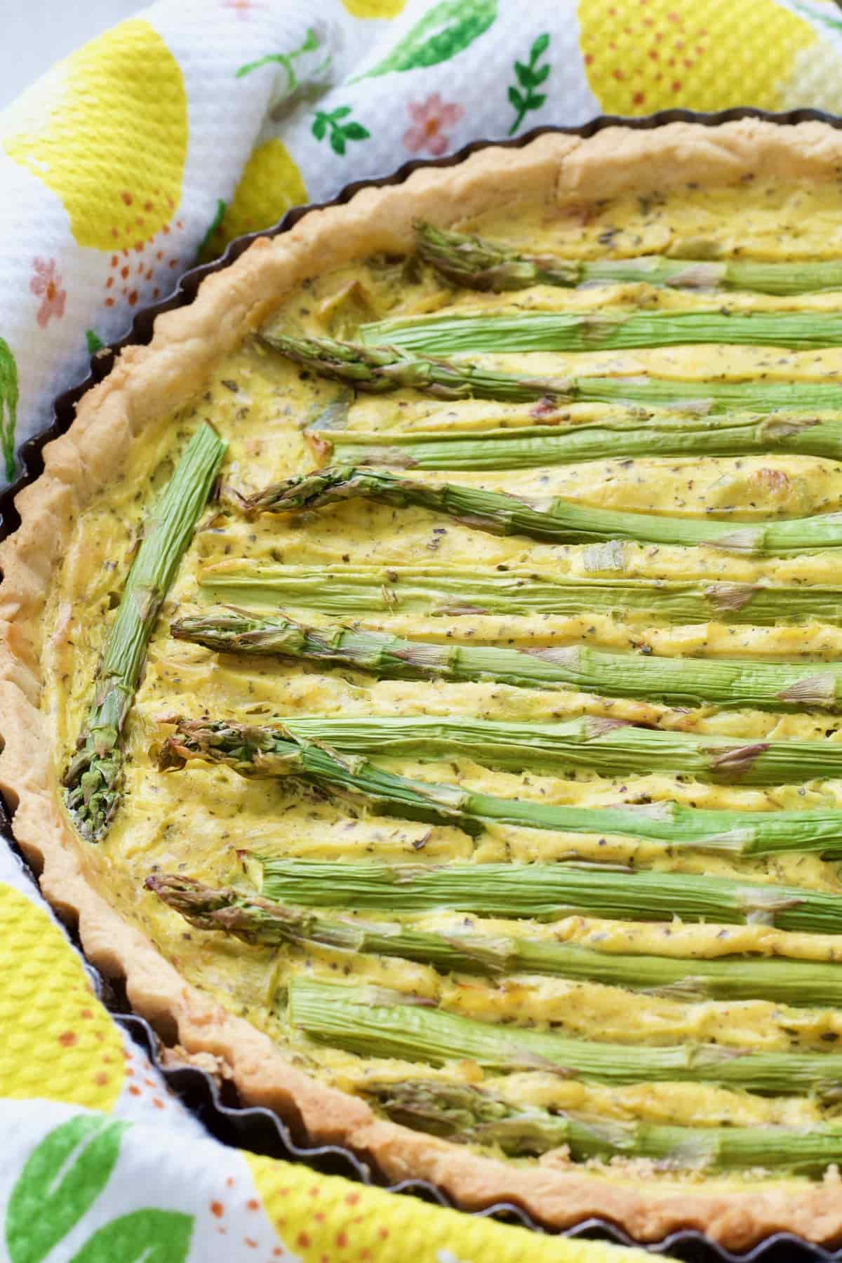 Close up of baked vegan quiche.