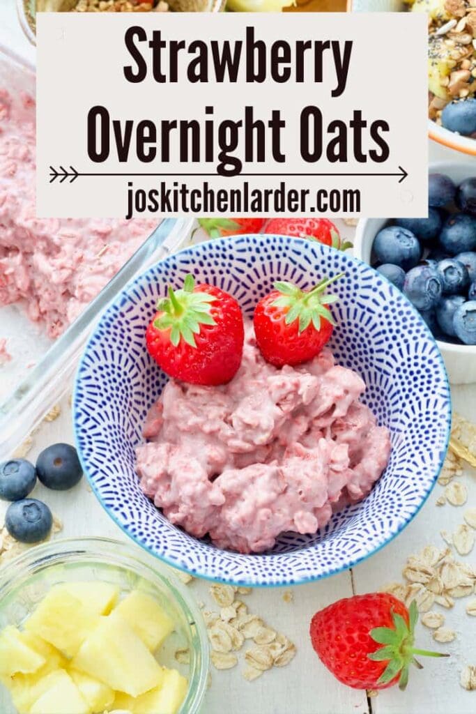 Plain strawberry overnight oats in a bowl.