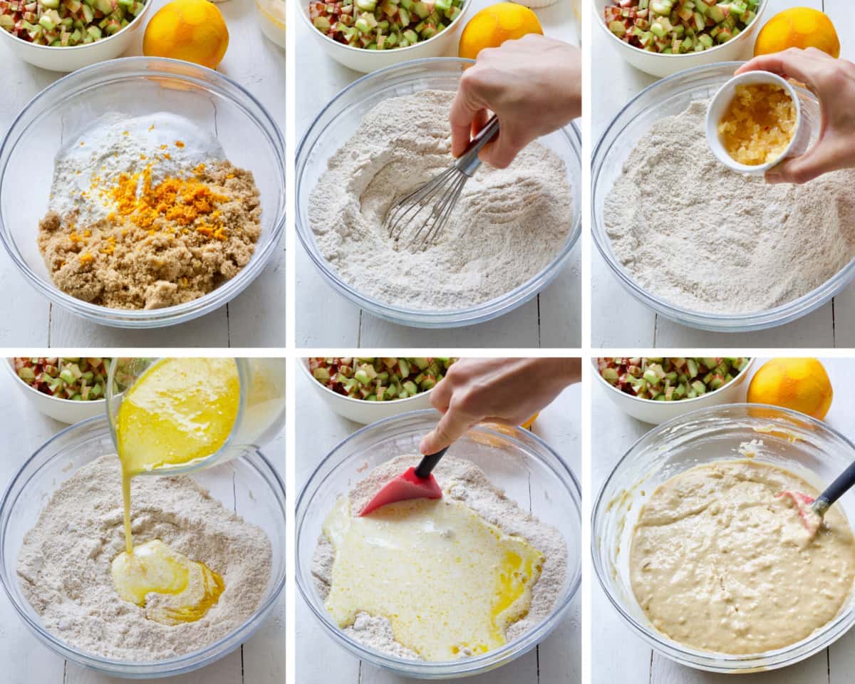 Rhubarb muffins batter making process.