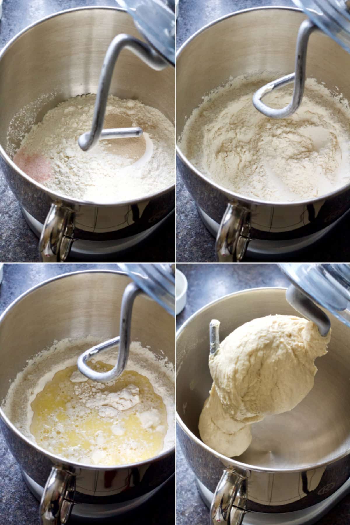 Bread dough making process collage.