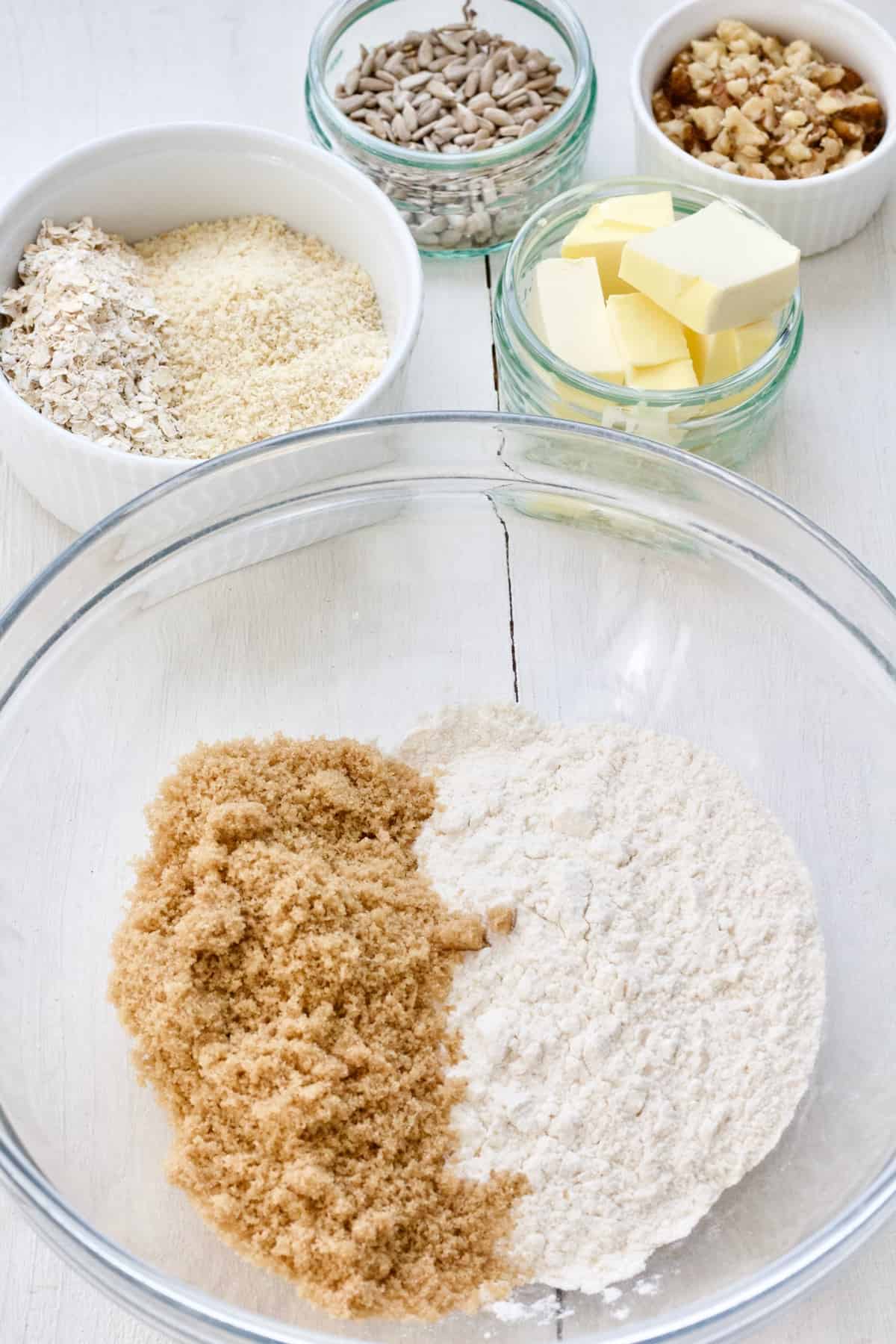 Pear crumble topping ingredients.