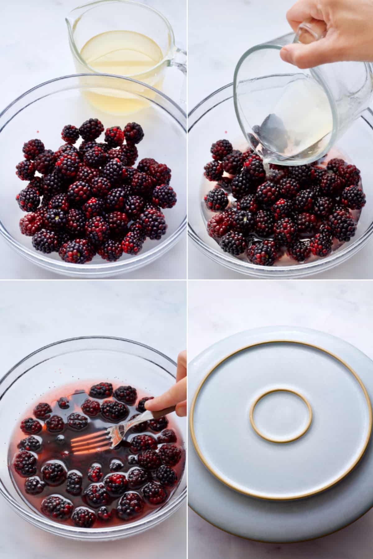 Steeping blackberries in apple cider vinegar.