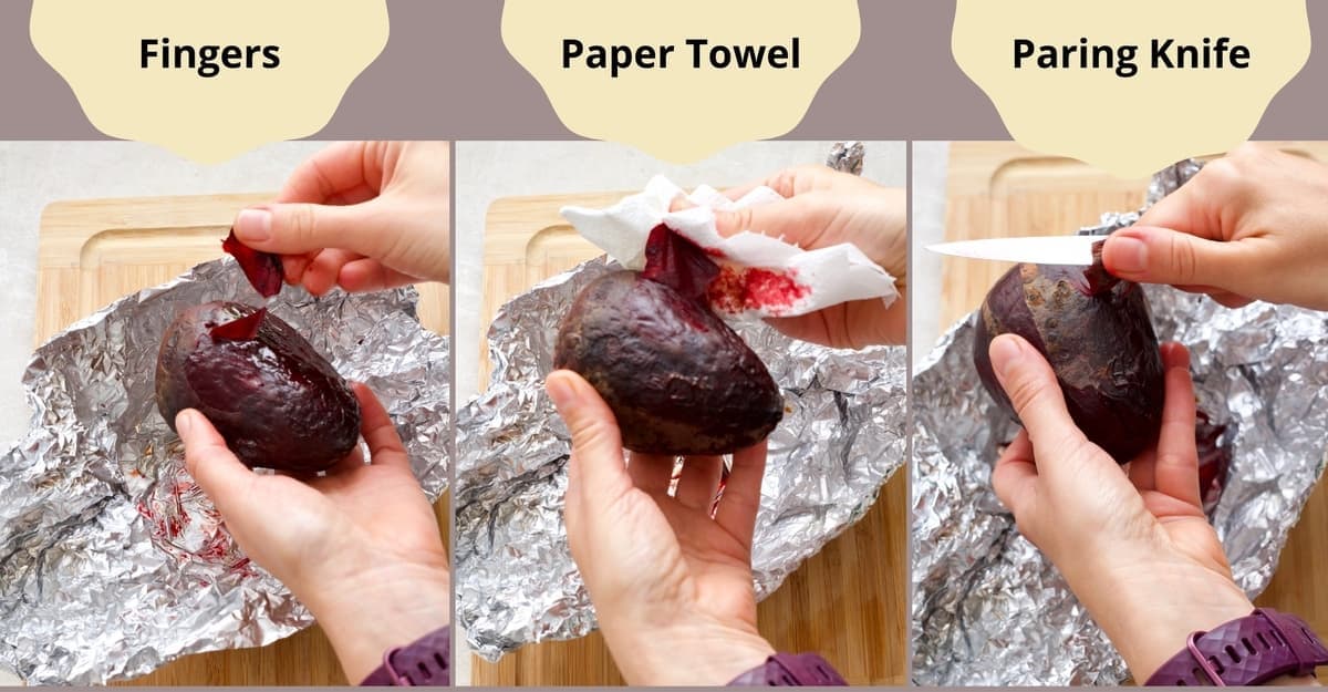 Three methods for peeling cooked beets.