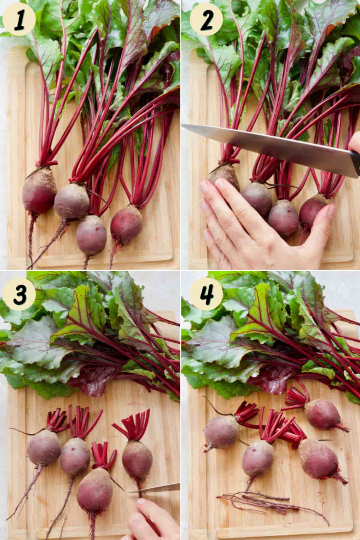 Trimming young beets.