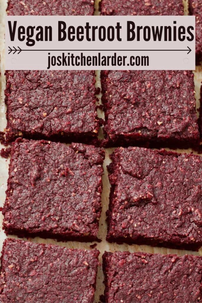 Two rows of beetroot brownie squares.