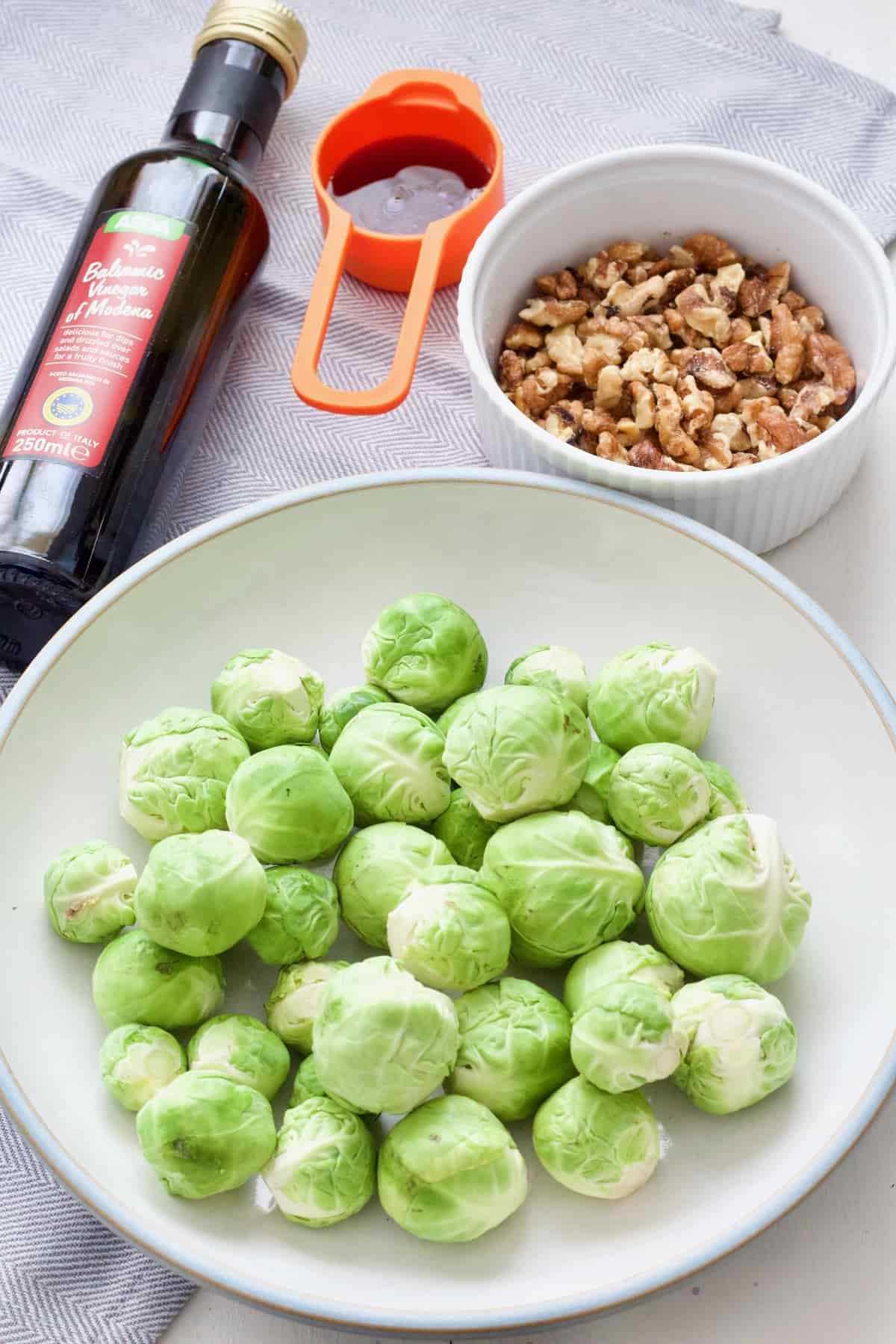 Brussels sprouts, walnuts, balsamic vinegar and maple syrup.