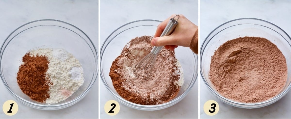 Mixing dry ingredients in a bowl.