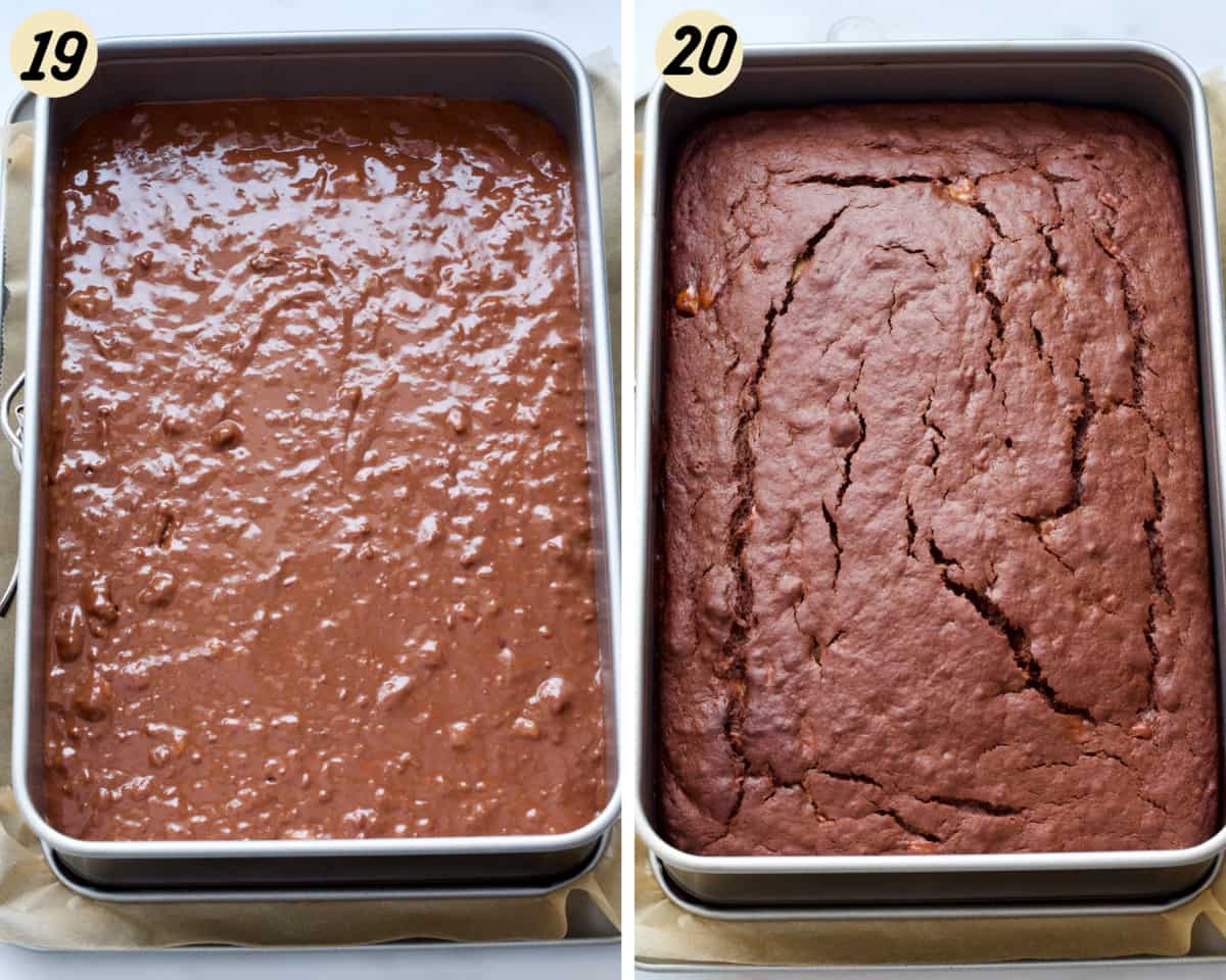 Baked and unbaked cakes side by side.