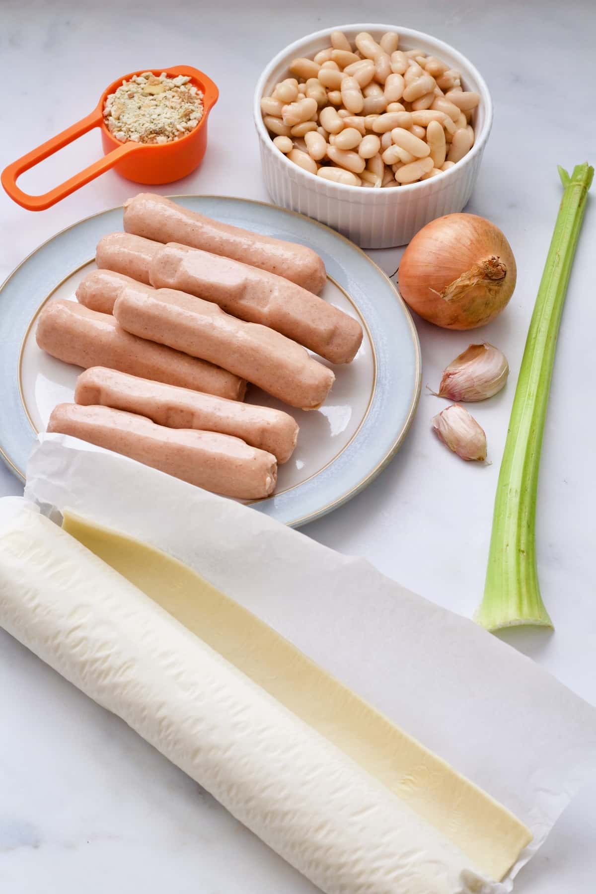 Ingredients for making vegan sausage rolls.