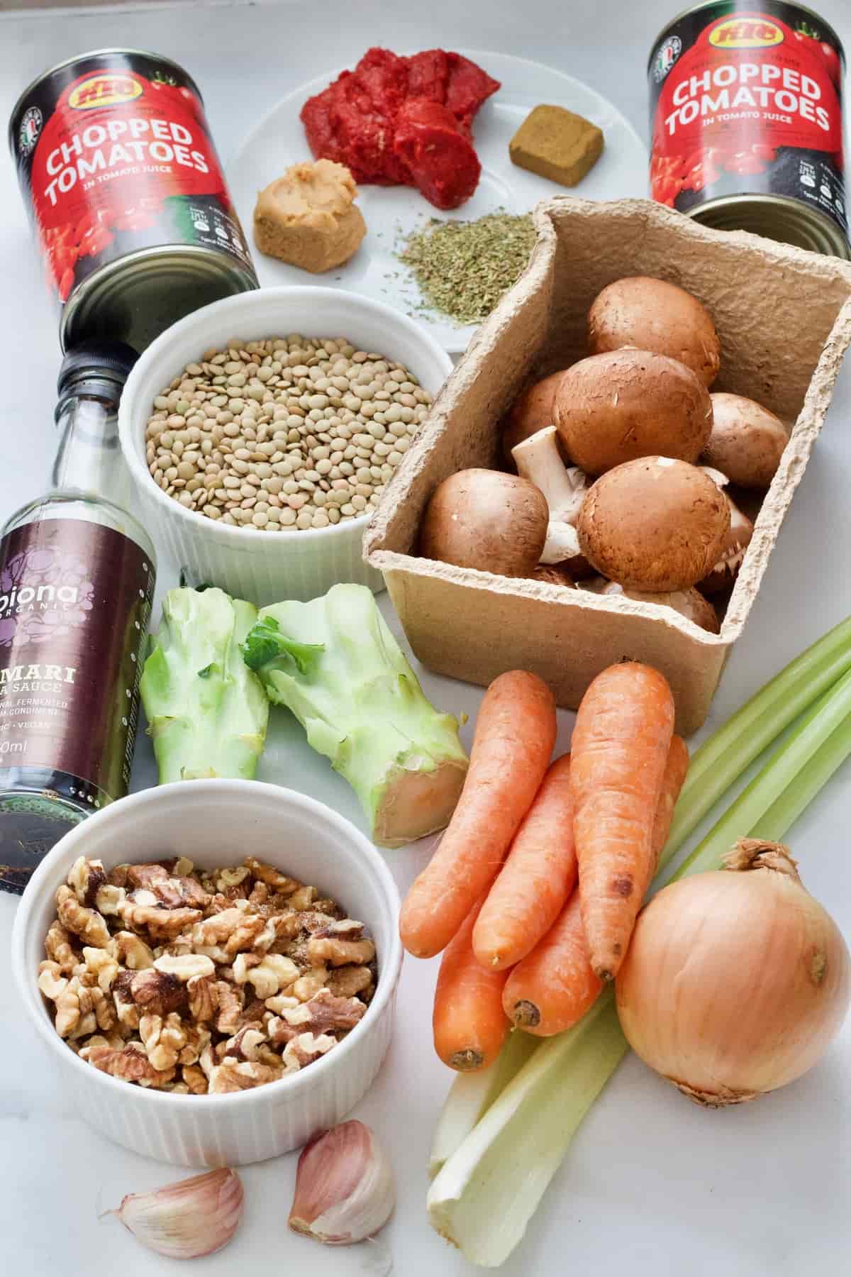 Ingredients for making lentil ragu.